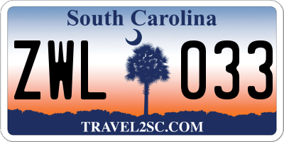 SC license plate ZWL033