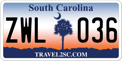 SC license plate ZWL036