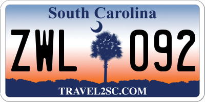SC license plate ZWL092