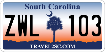 SC license plate ZWL103