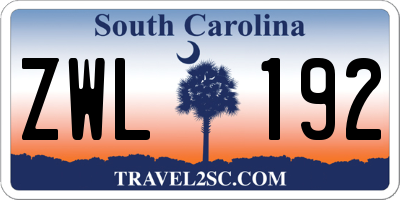 SC license plate ZWL192