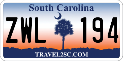SC license plate ZWL194