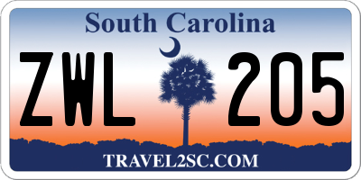 SC license plate ZWL205