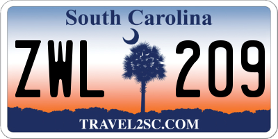 SC license plate ZWL209
