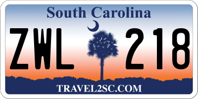 SC license plate ZWL218
