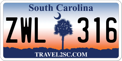SC license plate ZWL316