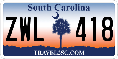 SC license plate ZWL418