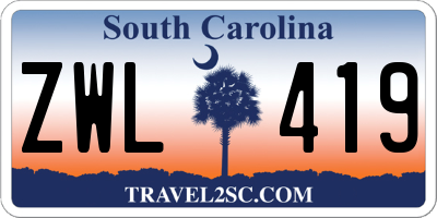 SC license plate ZWL419