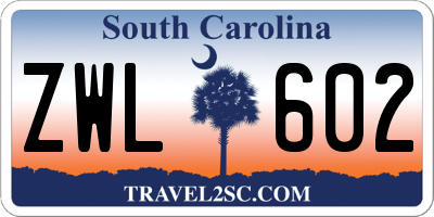 SC license plate ZWL602