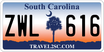SC license plate ZWL616