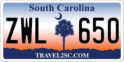 SC license plate ZWL650