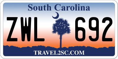 SC license plate ZWL692