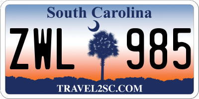 SC license plate ZWL985