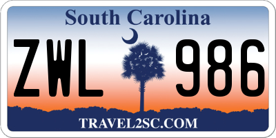 SC license plate ZWL986