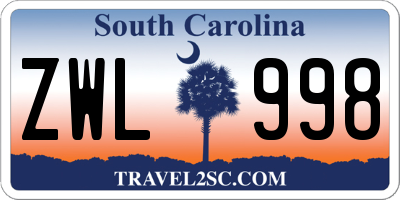 SC license plate ZWL998