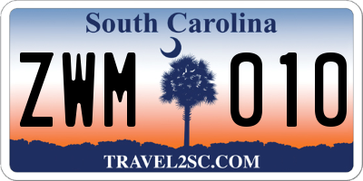 SC license plate ZWM010