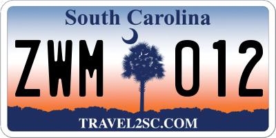 SC license plate ZWM012