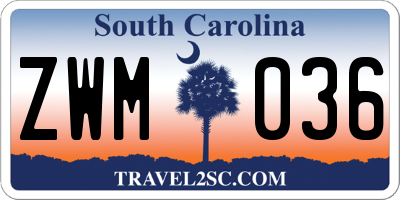SC license plate ZWM036