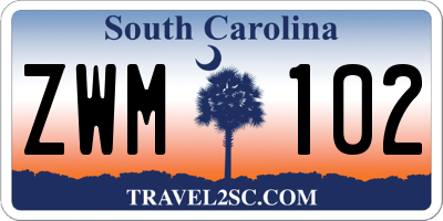 SC license plate ZWM102