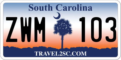 SC license plate ZWM103