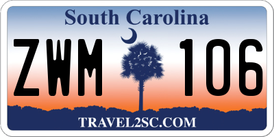 SC license plate ZWM106