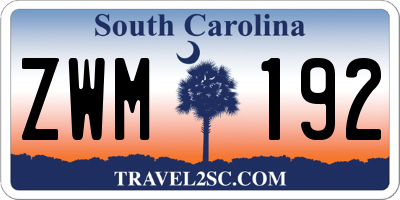 SC license plate ZWM192