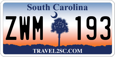 SC license plate ZWM193