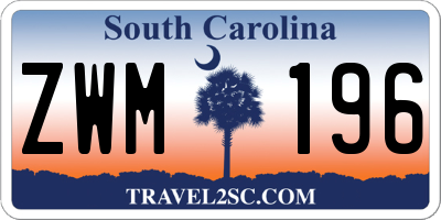 SC license plate ZWM196