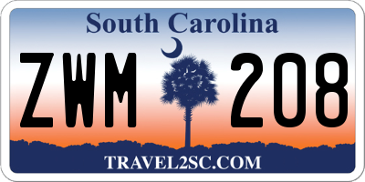 SC license plate ZWM208
