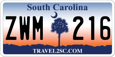 SC license plate ZWM216