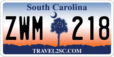 SC license plate ZWM218