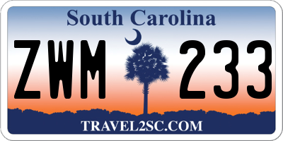 SC license plate ZWM233
