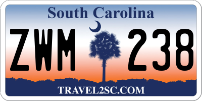 SC license plate ZWM238