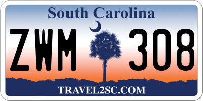 SC license plate ZWM308