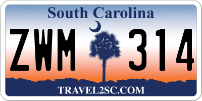 SC license plate ZWM314