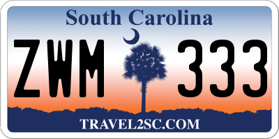 SC license plate ZWM333