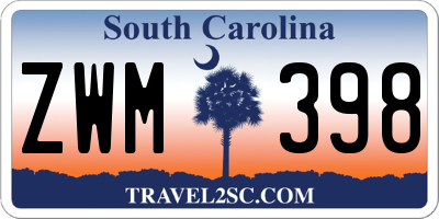 SC license plate ZWM398
