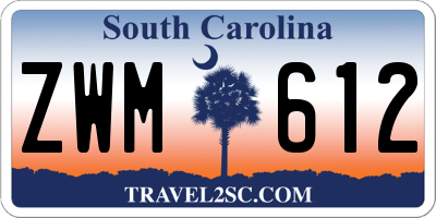 SC license plate ZWM612