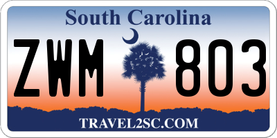 SC license plate ZWM803