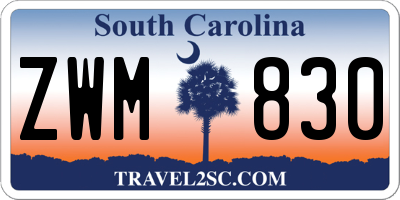 SC license plate ZWM830