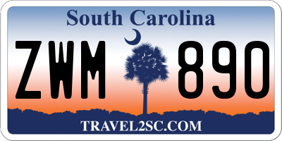 SC license plate ZWM890