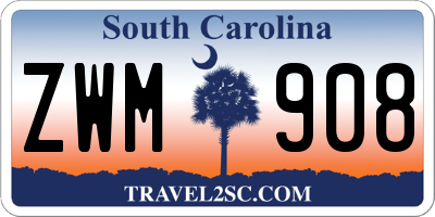 SC license plate ZWM908
