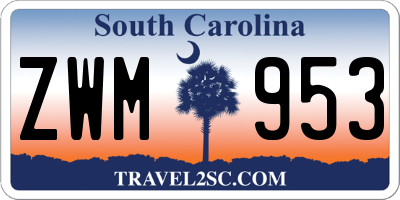 SC license plate ZWM953