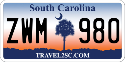 SC license plate ZWM980