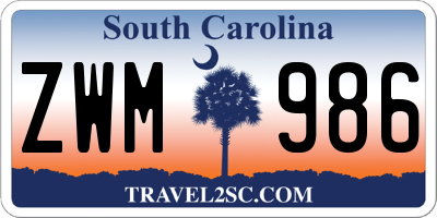 SC license plate ZWM986