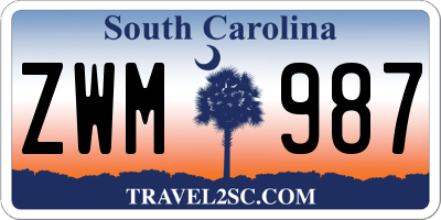 SC license plate ZWM987