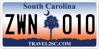 SC license plate ZWN010