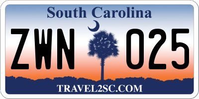 SC license plate ZWN025