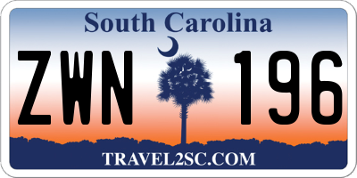 SC license plate ZWN196