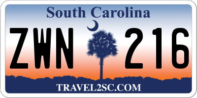 SC license plate ZWN216